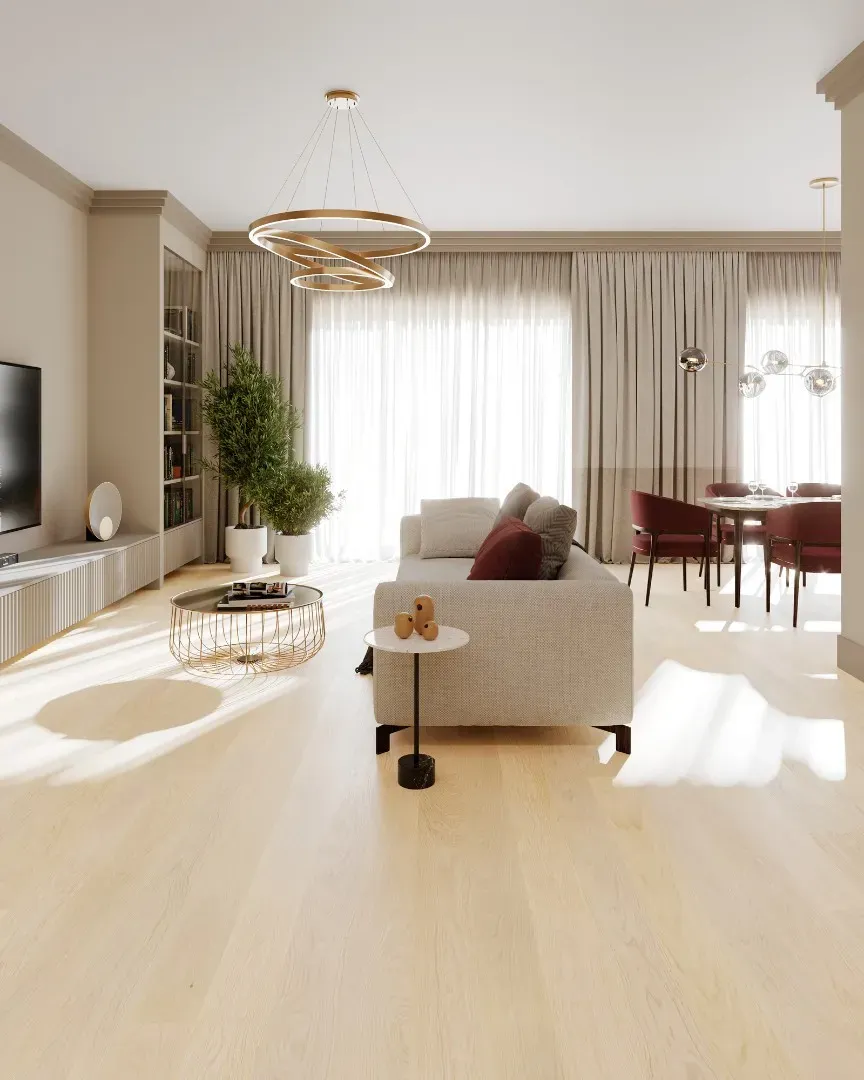 Паркетная доска ESTA Дуб Nordic S Linen 160/2000 в интерьере