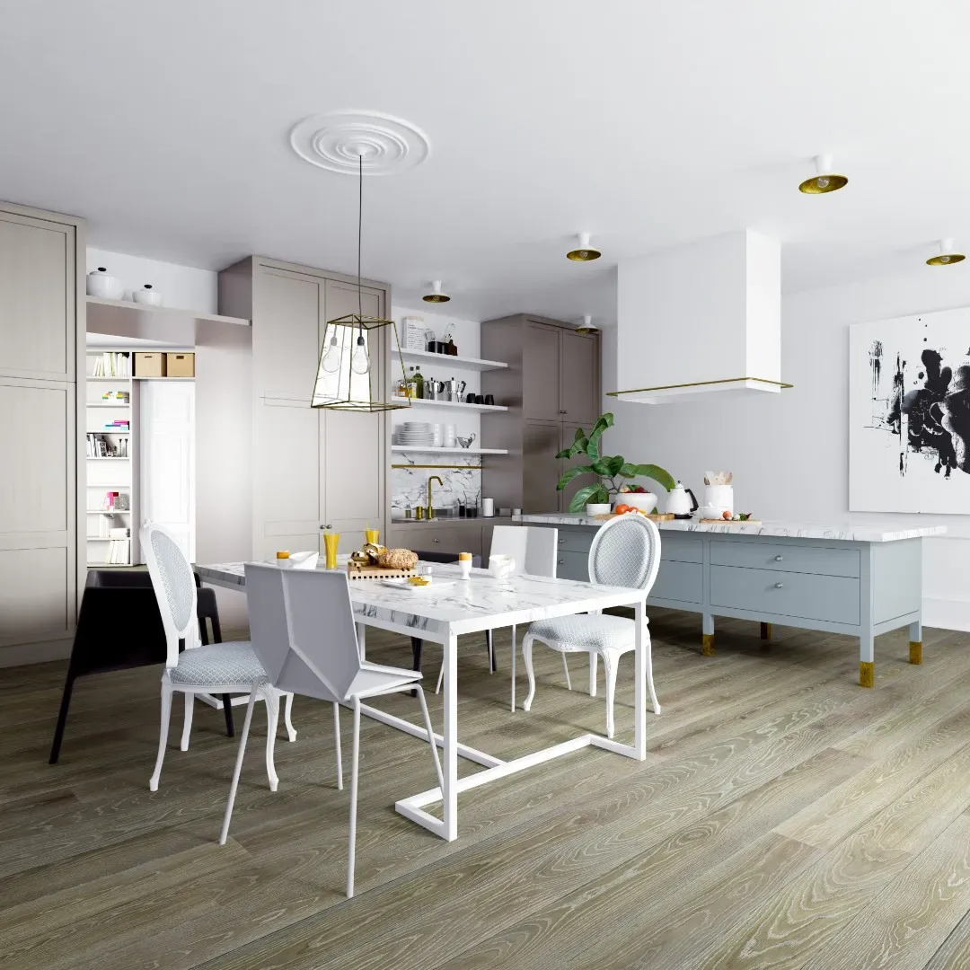 Паркетная доска ESTA Дуб Vivid Olive Grey Ivory Pores 180/1800 в интерьере